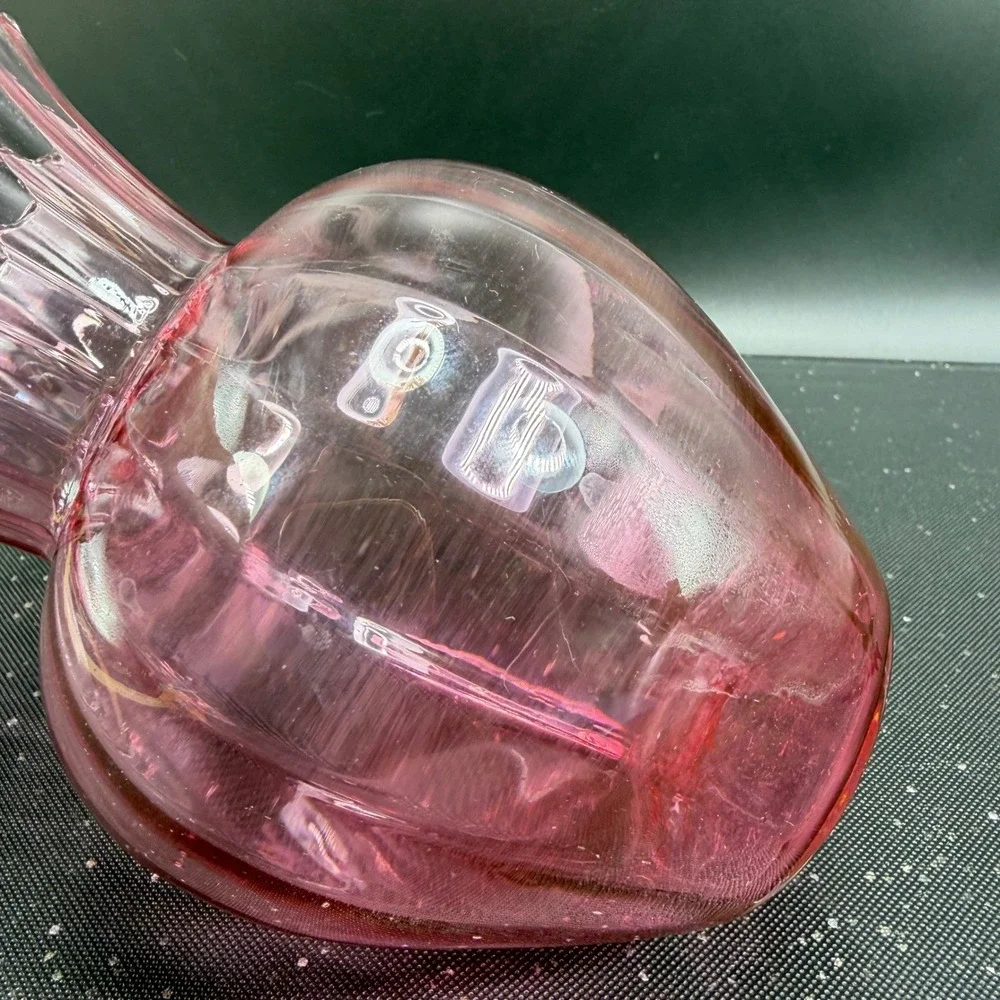 Vintage Pilgrim Glass Cranberry Pink Hand Blown Glass Vase Optic Rib Ruffled Rim